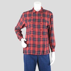 Vintage Lizsport Tartan Plaid Long Sleeve Western Blouse, Women's Petite Medium